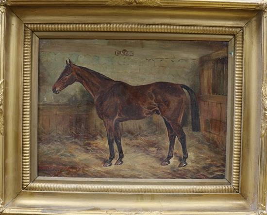 Wasdell Trickett, oil on canvas, portrait of the steeplechase winner Platonic, signed and dated 1913, 24 x 33cm, with four